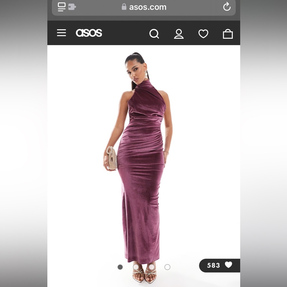 ASOS DESIGN velvet twist bust detail halter maxi dress